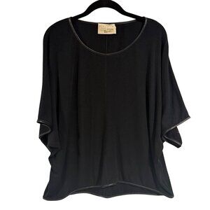 Alice + Olivia Air Black Lamb Leather Trimmed Blouse Size M